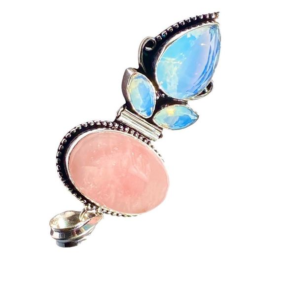 Rose Quartz & Opalite Gemstones in a Handcrafted 925 Stamped Pendant - Picture 4 of 4